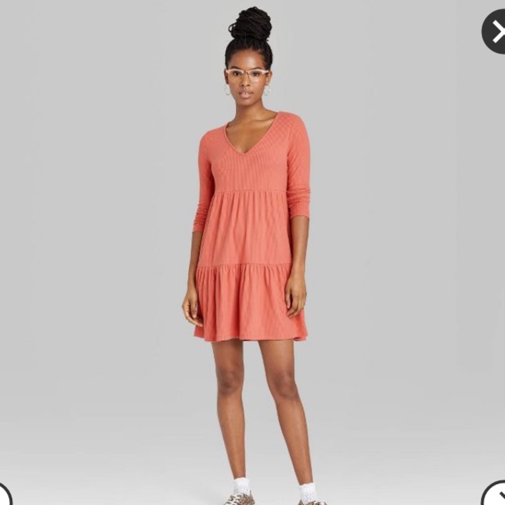Long Sleeve Brushed Rib-Knit Tiered Dress